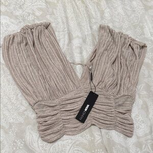 Fashion Nova Taupe Ruched Crop Top